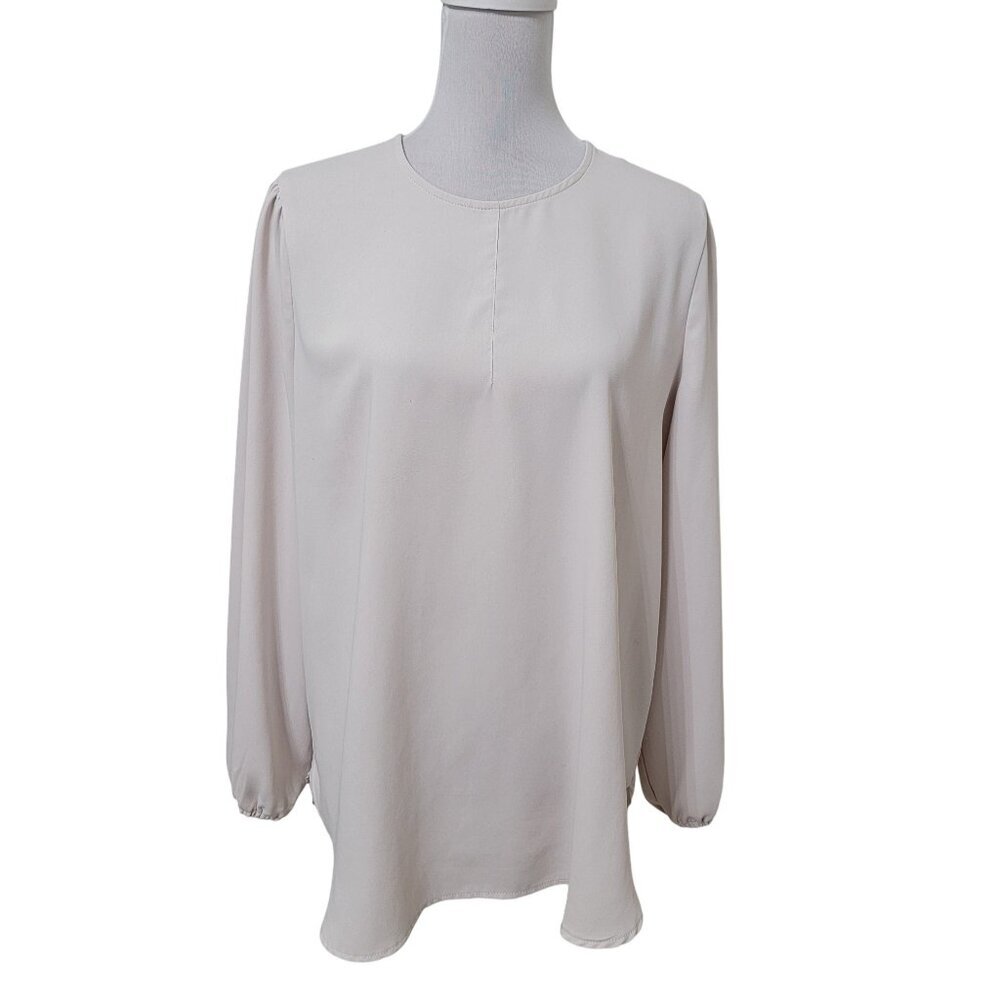 T Tahari Size L Bone Long Sleeve Blouse with Back Zipper.  Excellent Used Cond.